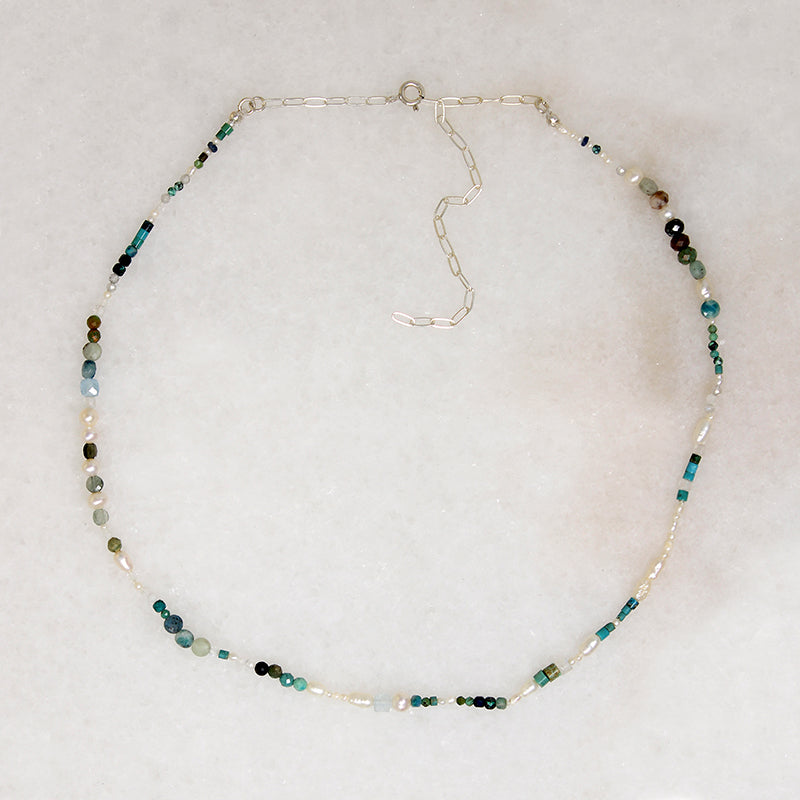 Pearl & Moody Blue Gemstone Bead Necklace by Brin