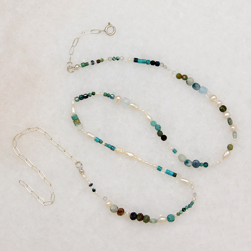 Pearl & Moody Blue Gemstone Bead Necklace by Brin