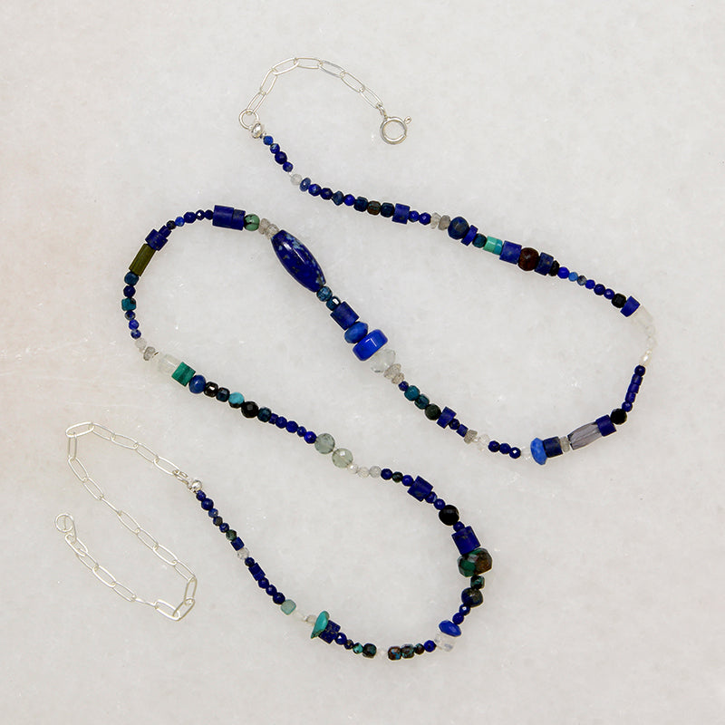 Moody Blue & White Gemstone Bead Necklace by Brin