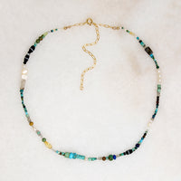 Blue, Green & Gold Gemstone Bead Necklace by Brin