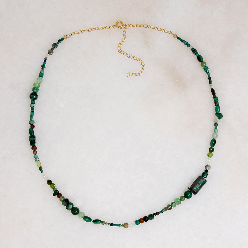 Deep, Dark Green Gemstone Bead Necklace by Brin