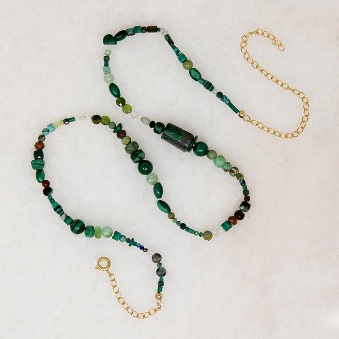 Deep, Dark Green Gemstone Bead Necklace by Brin