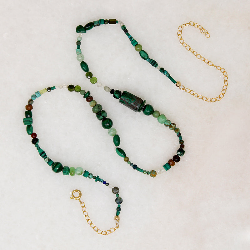 Deep, Dark Green Gemstone Bead Necklace by Brin