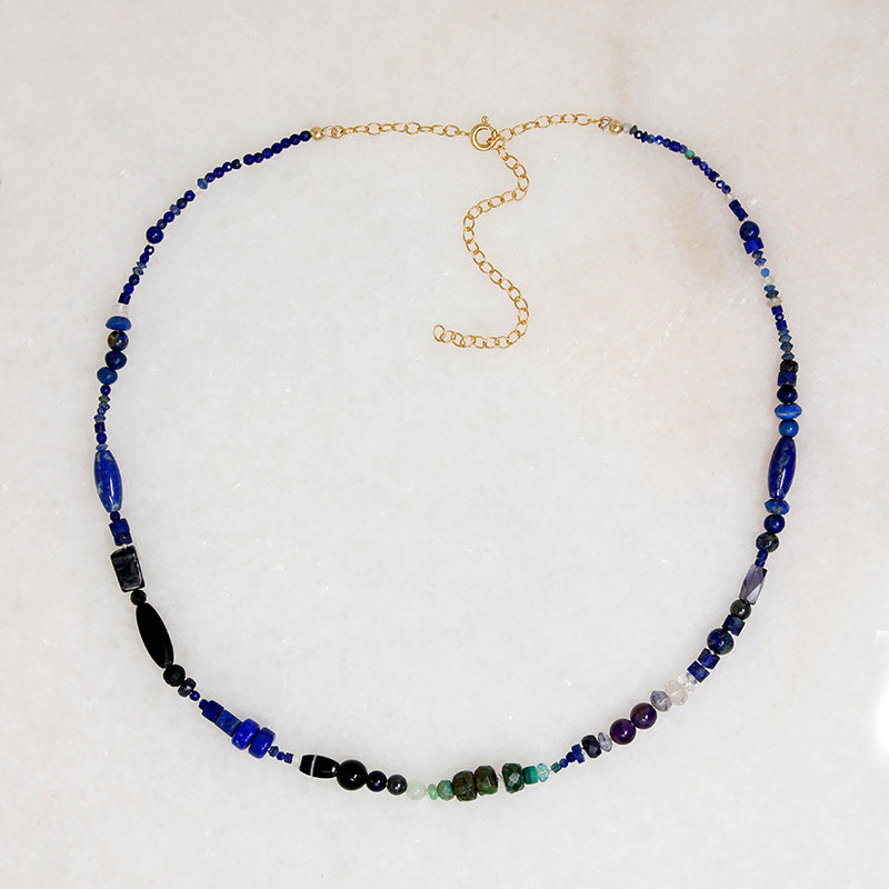 Black & Blue Bead Necklace with Rich Accents by Brin