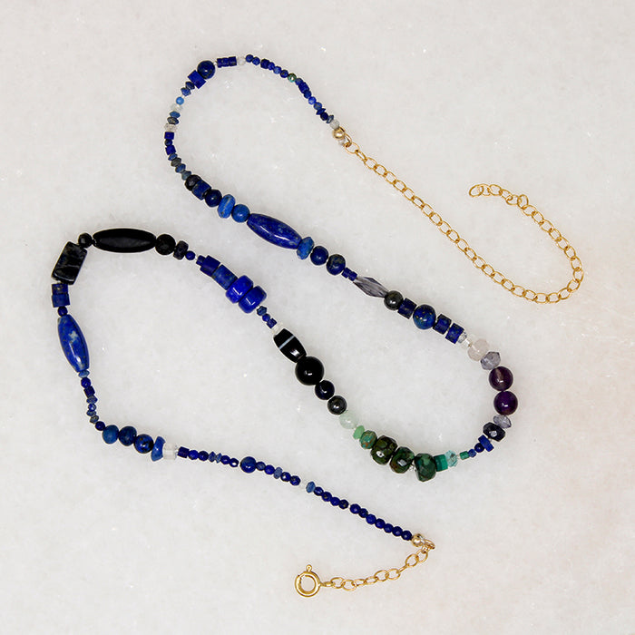 Black & Blue Bead Necklace with Rich Accents by Brin