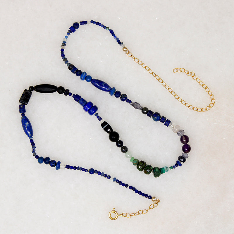 Black & Blue Bead Necklace with Rich Accents by Brin