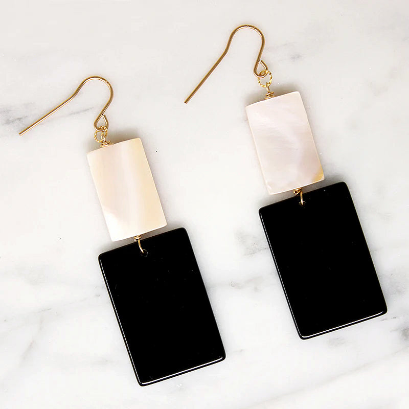 Pop Art Onyx & Mother of Pearl Earrings by Brin