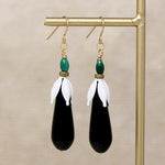 Onyx Drops in Enamel Bead Cap Earrings by Brin