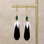 Onyx Drops in Enamel Bead Cap Earrings by Brin