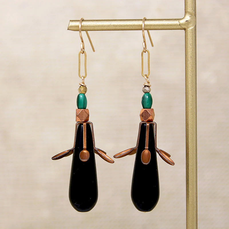 Sassy Copper, Onyx & Malachite Earrings by Brin