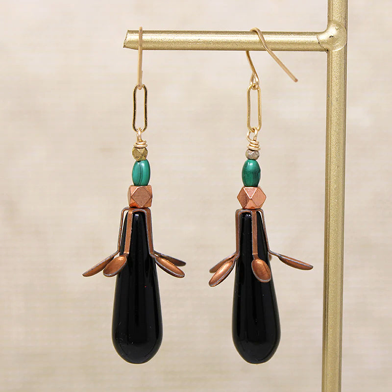 Sassy Copper, Onyx & Malachite Earrings by Brin