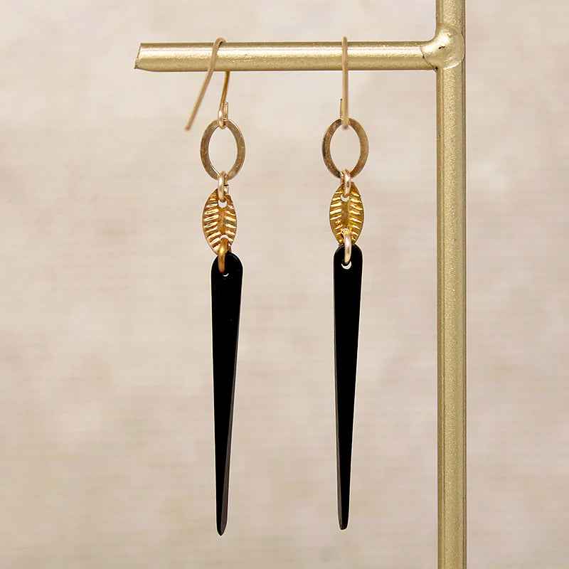 Autumnal Wood & Brass Leaf Earrings by Brin