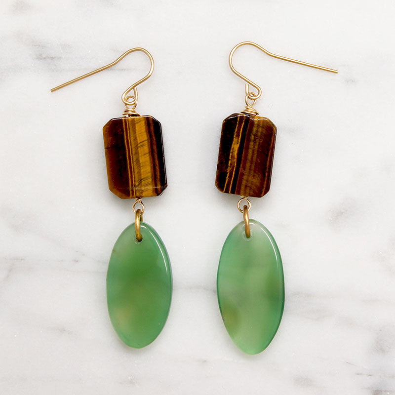 Sylvan Green Agate & Tigers Eye Earrings by Brin