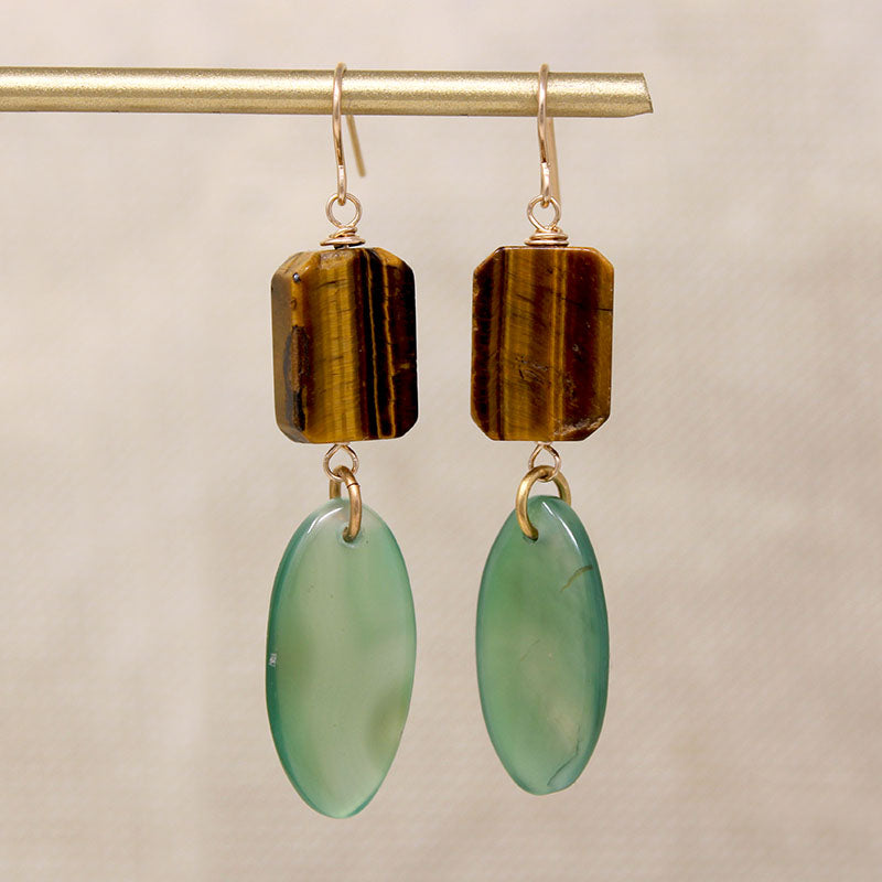 Sylvan Green Agate & Tigers Eye Earrings by Brin