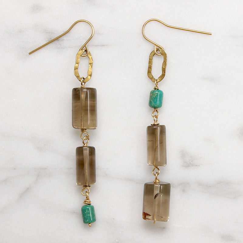 Saucy Smoky Quartz & Turquoise Earrings by Brin