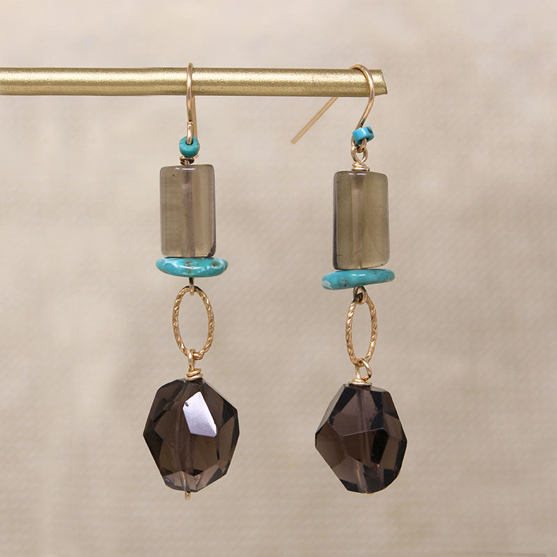 Playful Smoky Quartz & Turquoise Earrings by Brin