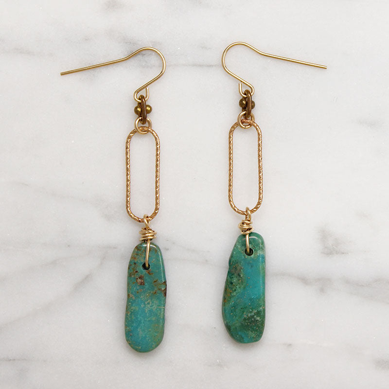 Turquoise & Vintage Gold Filled Link Earrings by Brin