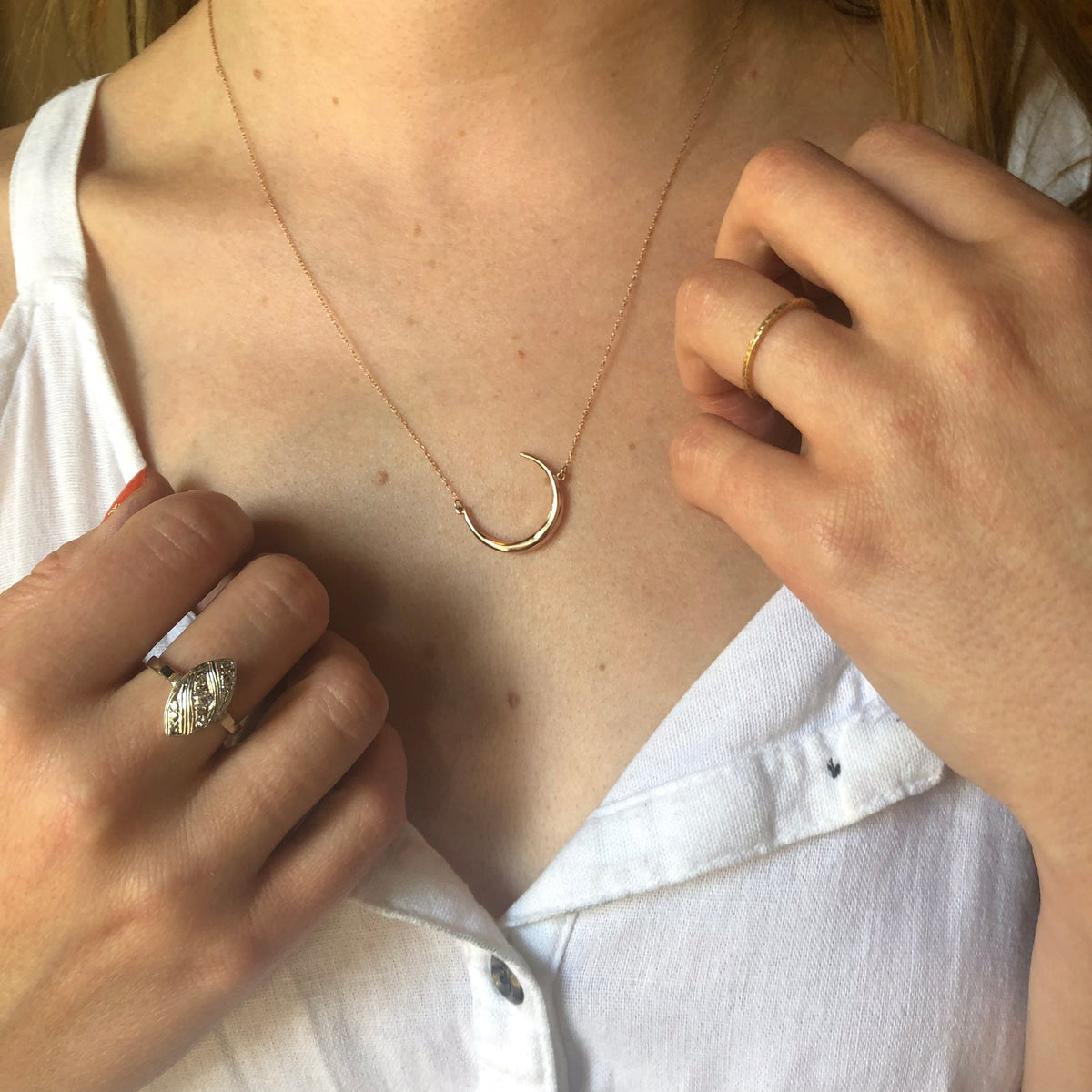 Victorian Crescent Moon Gold Necklace by 720