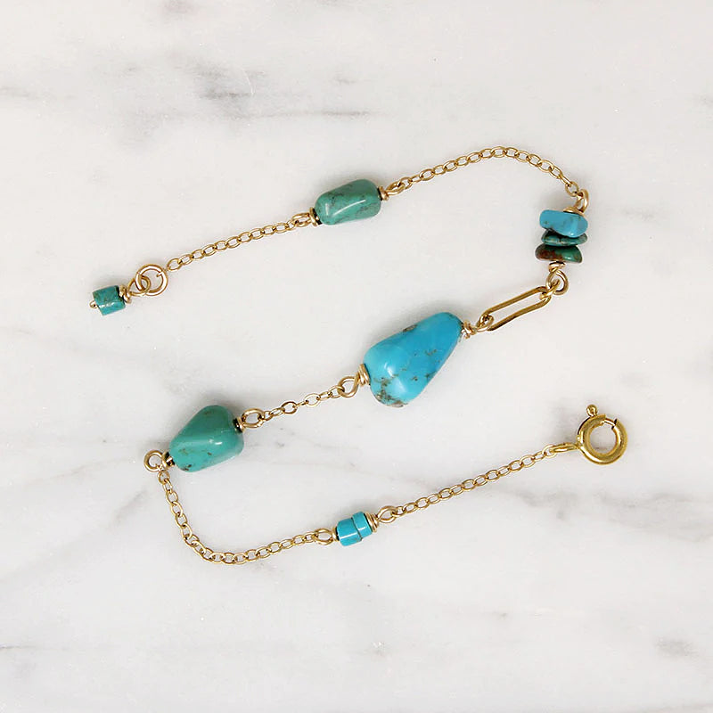 Turquoise Bead & Gold Filled Chain Bracelet by Brin