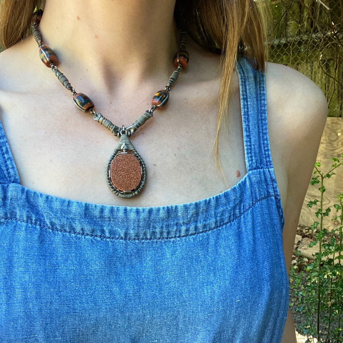 Goldstone & Silver Necklace with Incredible Beads