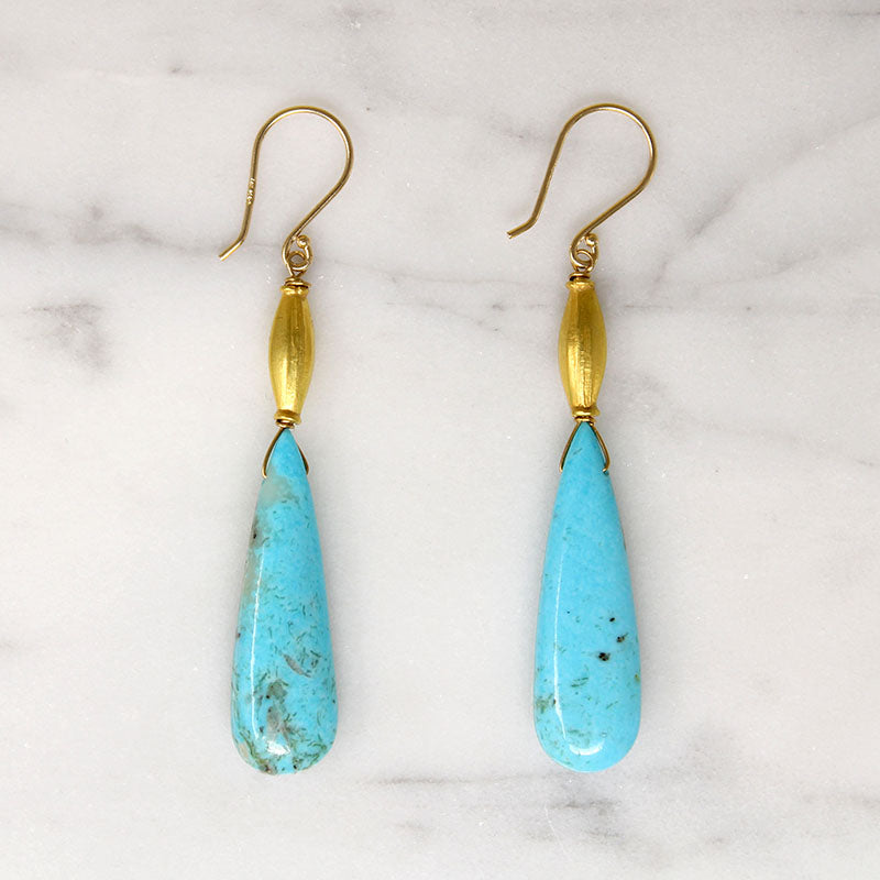 Tropical Turquoise & 18k Gold Bead Earrings by brunet