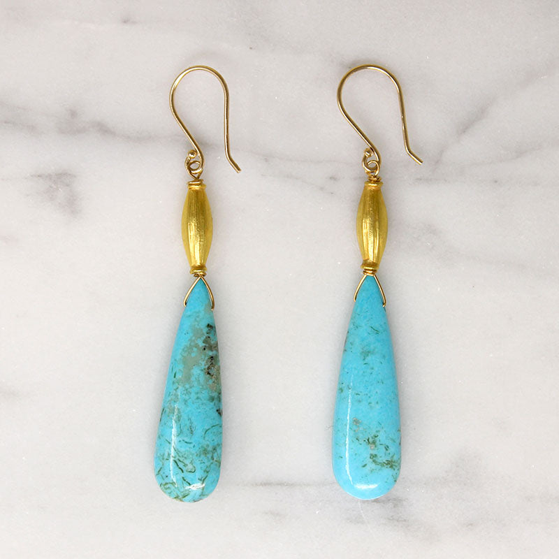 Tropical Turquoise & 18k Gold Bead Earrings by brunet