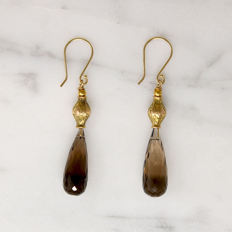 Faceted Smoky Quartz & Antique Gold Earrings by brunet