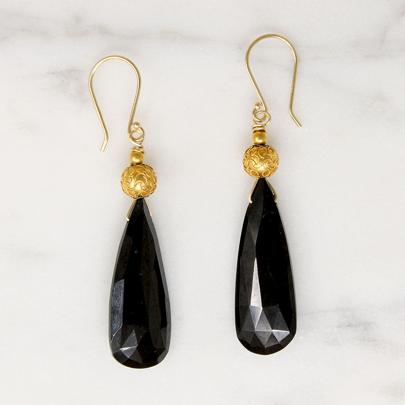 Etruscan Revival Gold Bead & Onyx Earrings by brunet