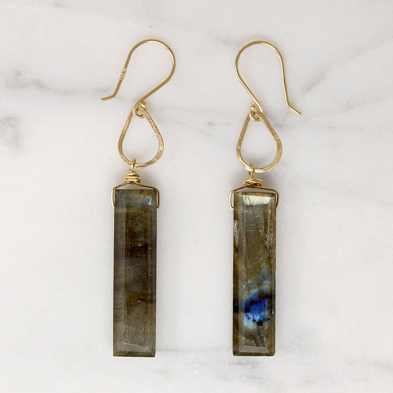 Labradorite & Hand Wrought Gold Earrings by brunet