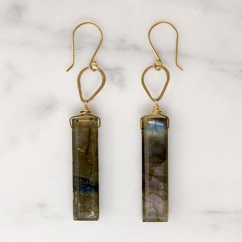 Labradorite & Hand Wrought Gold Earrings by brunet