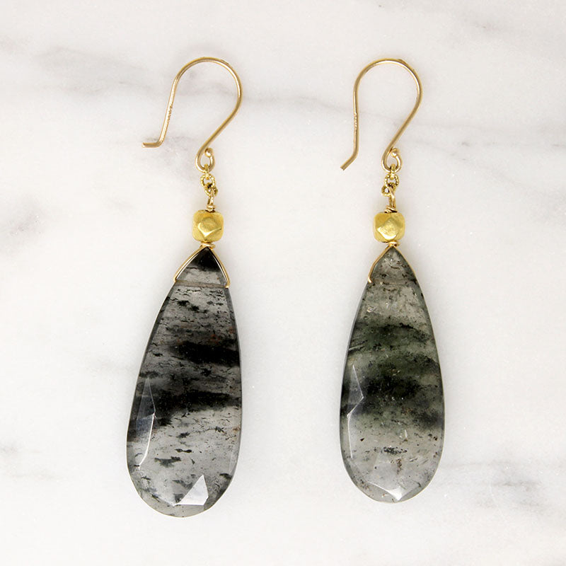 Moss Agate & Vintage Gold Bead Earrings by brunet