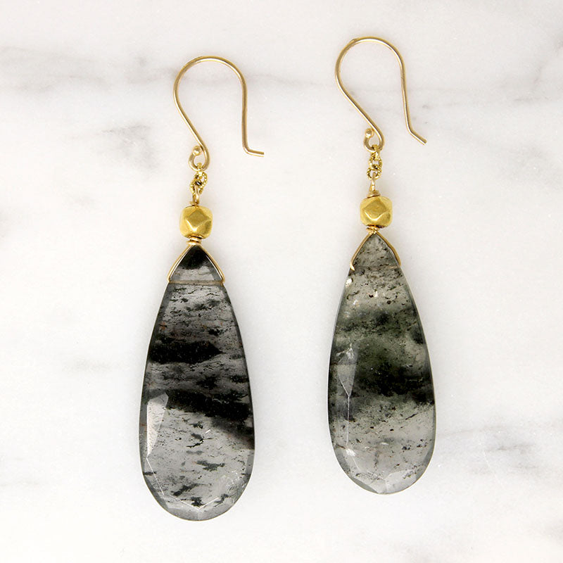 Moss Agate & Vintage Gold Bead Earrings by brunet