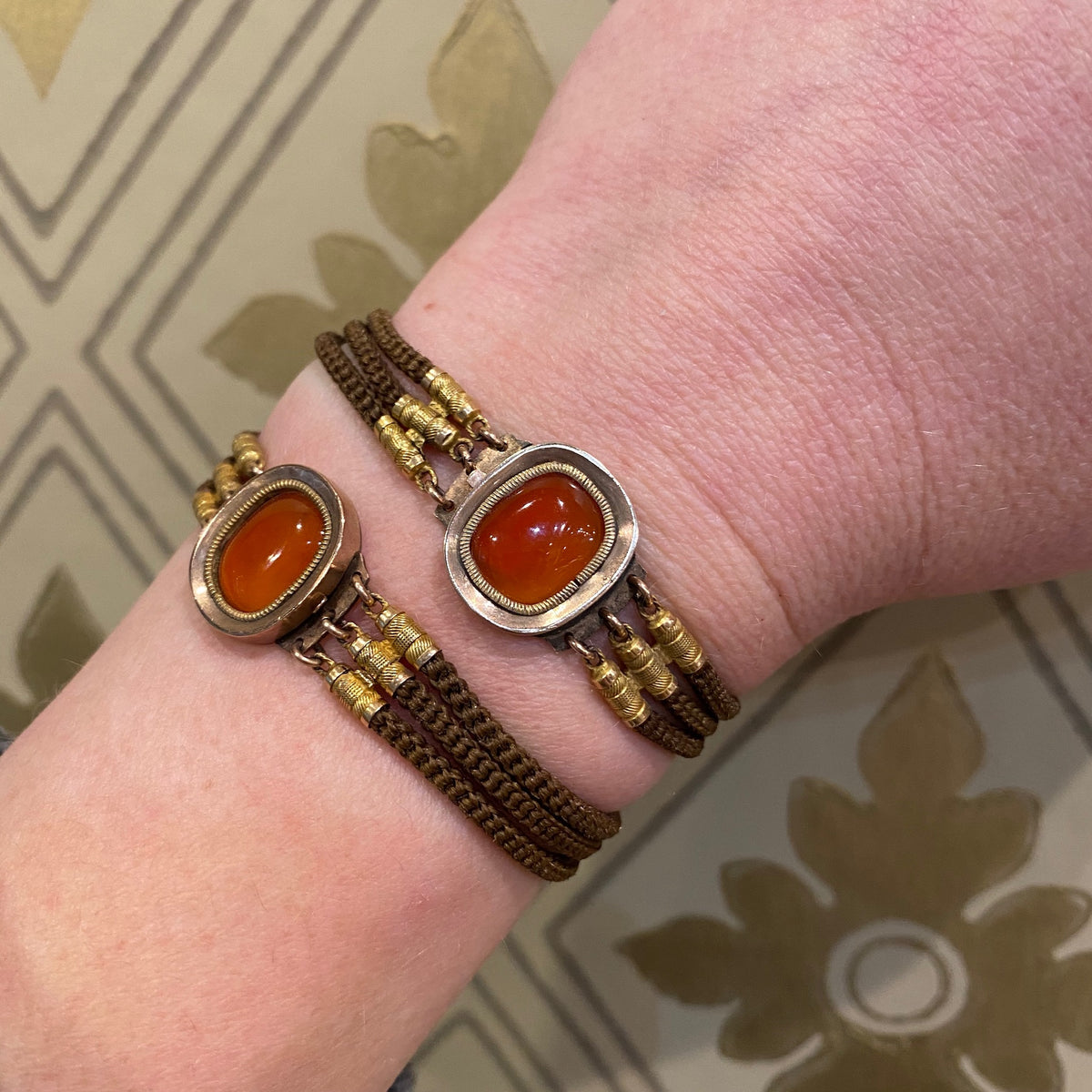 Victorian Woven Hair Bracelet with Carnelian & Gold Appointments