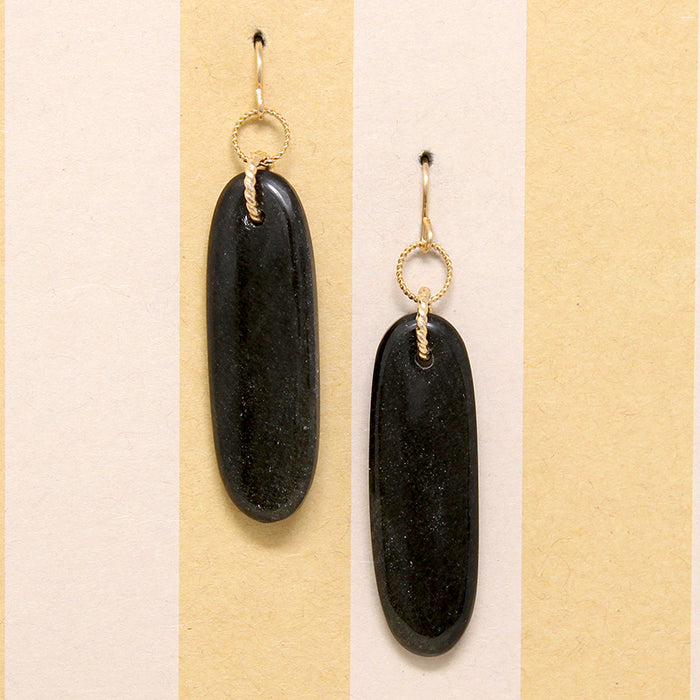 Glossy Black Agate & Gold Fill Earrings by Brin