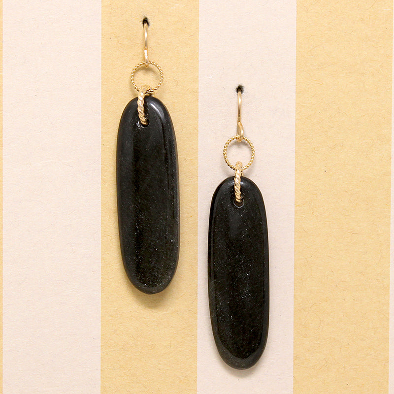 Glossy Black Agate & Gold Fill Earrings by Brin