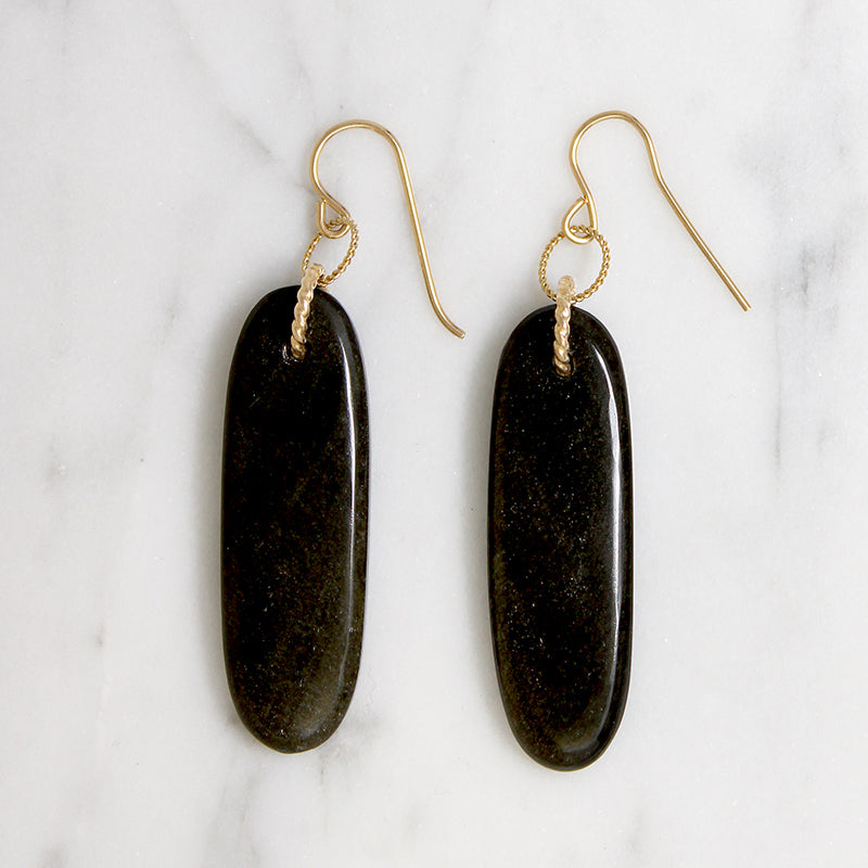 Glossy Black Agate & Gold Fill Earrings by Brin