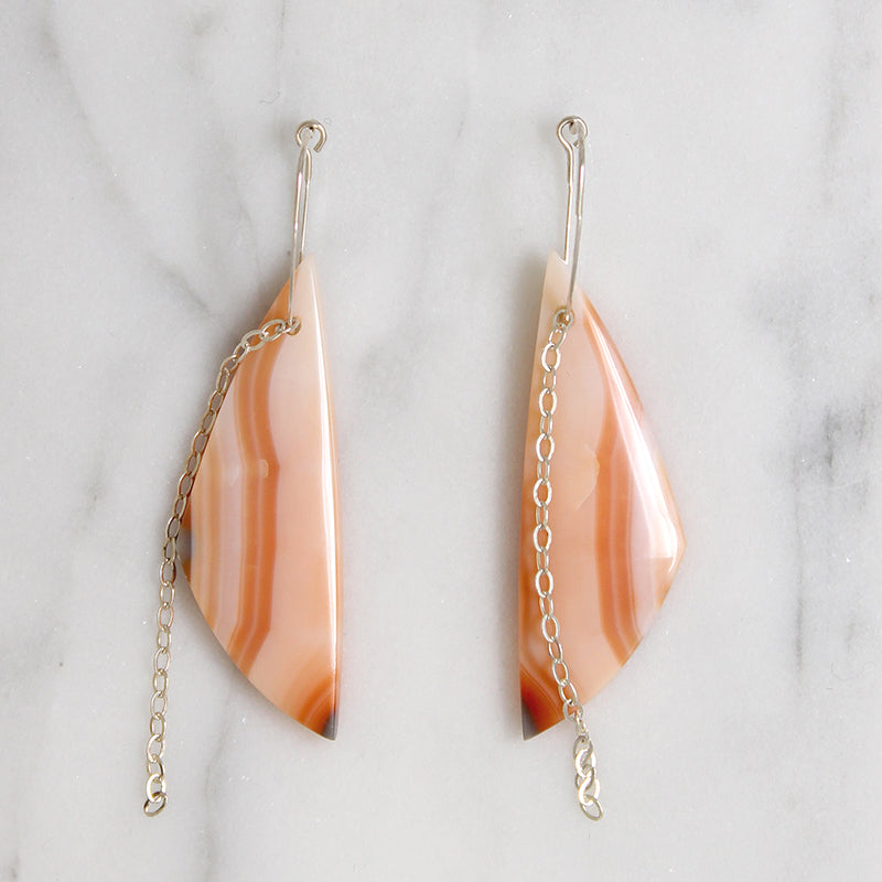 Coral-Colored Banded Agate & Silver Earrings by Brin