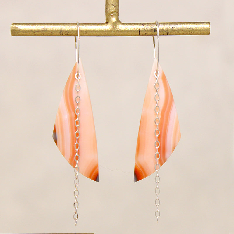 Coral-Colored Banded Agate & Silver Earrings by Brin