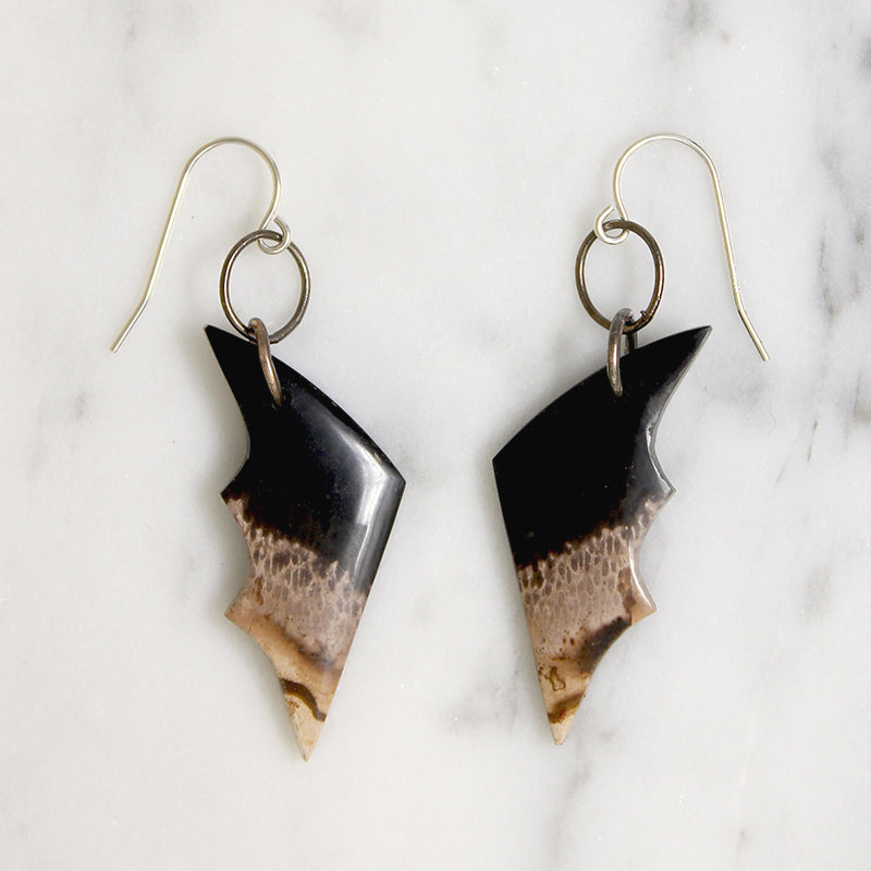 Dramatic Bat Wing Agate & Sterling Earrings by Brin