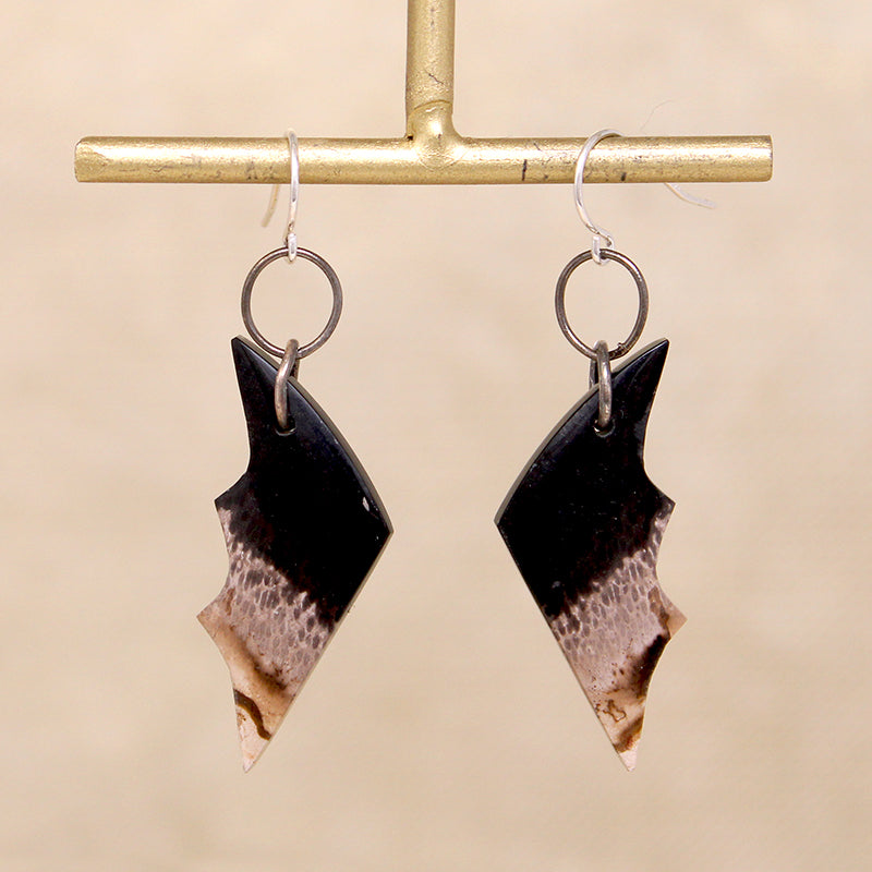Dramatic Bat Wing Agate & Sterling Earrings by Brin