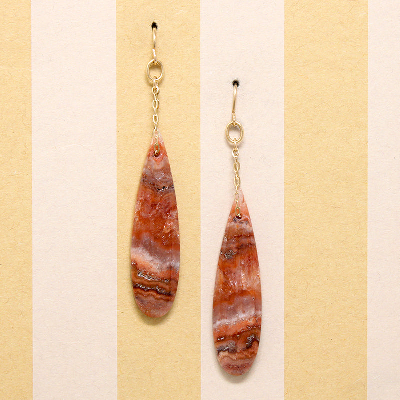 Painted Pink Agate & Gold Fill Chain Earrings by Brin
