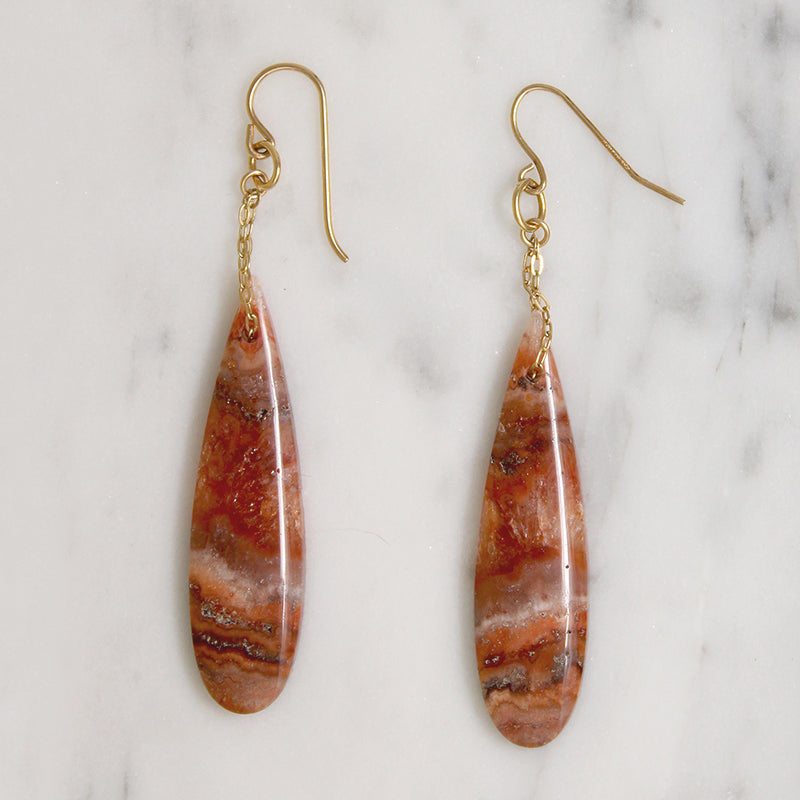 Painted Pink Agate & Gold Fill Chain Earrings by Brin