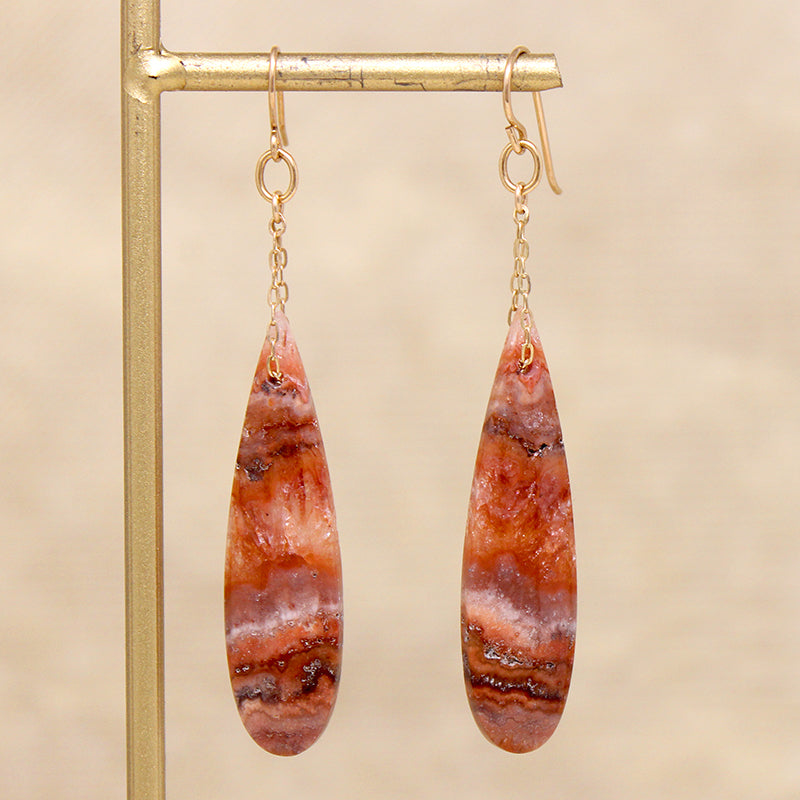 Painted Pink Agate & Gold Fill Chain Earrings by Brin