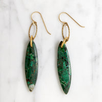 Vibrant Malachite Navette & Gold Fill Earrings by Brin