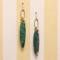Vibrant Malachite Navette & Gold Fill Earrings by Brin