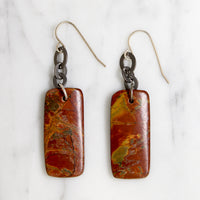 Oblong Jasper Drops & Sterling Chain Earrings by Brin