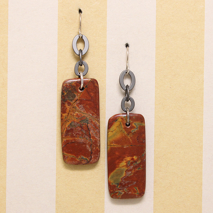 Oblong Jasper Drops & Sterling Chain Earrings by Brin