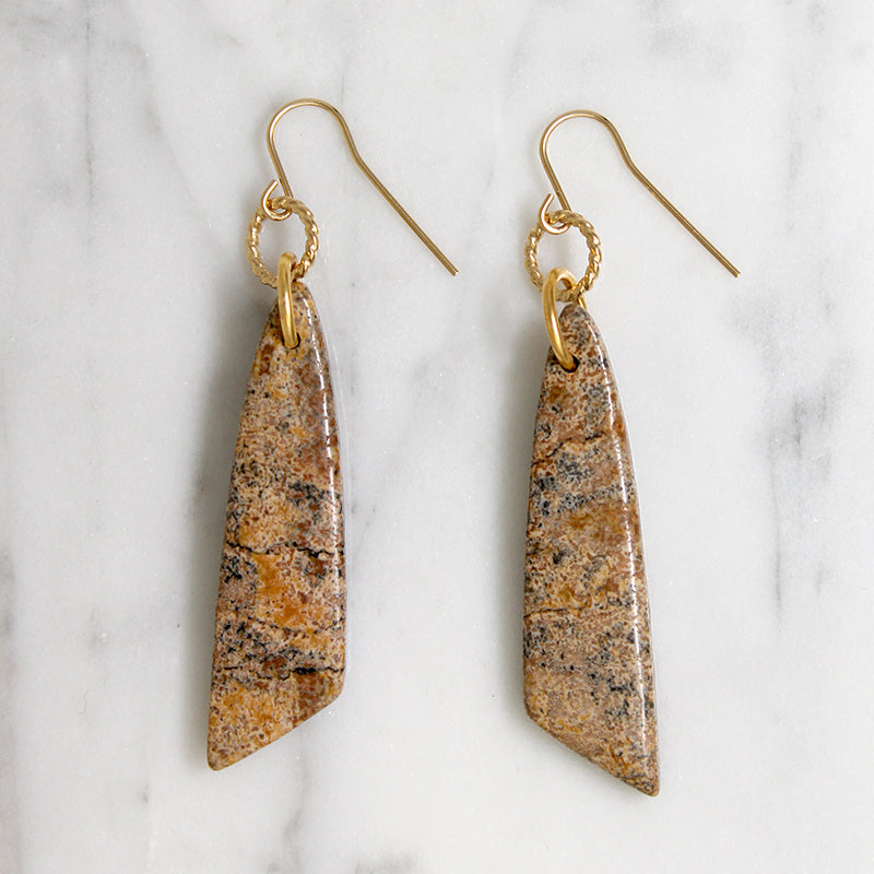 Jasper Triangles on Gold Filled Earrings by Brin