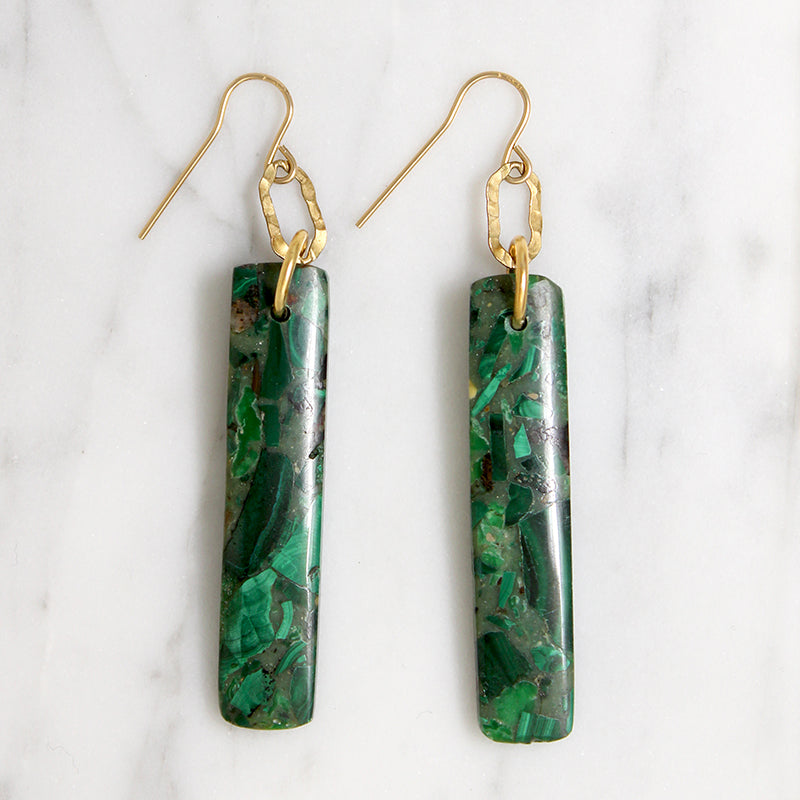 Brilliant Green Malachite Pillar Earrings by Brin