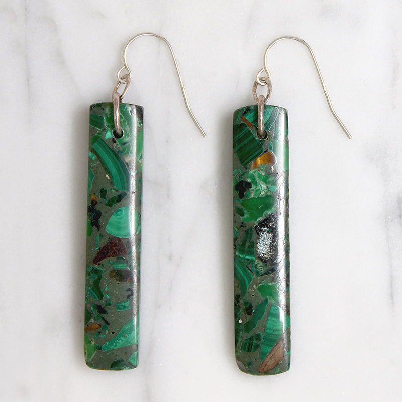 Fabulous Malachite Pillar & Sterling Earrings